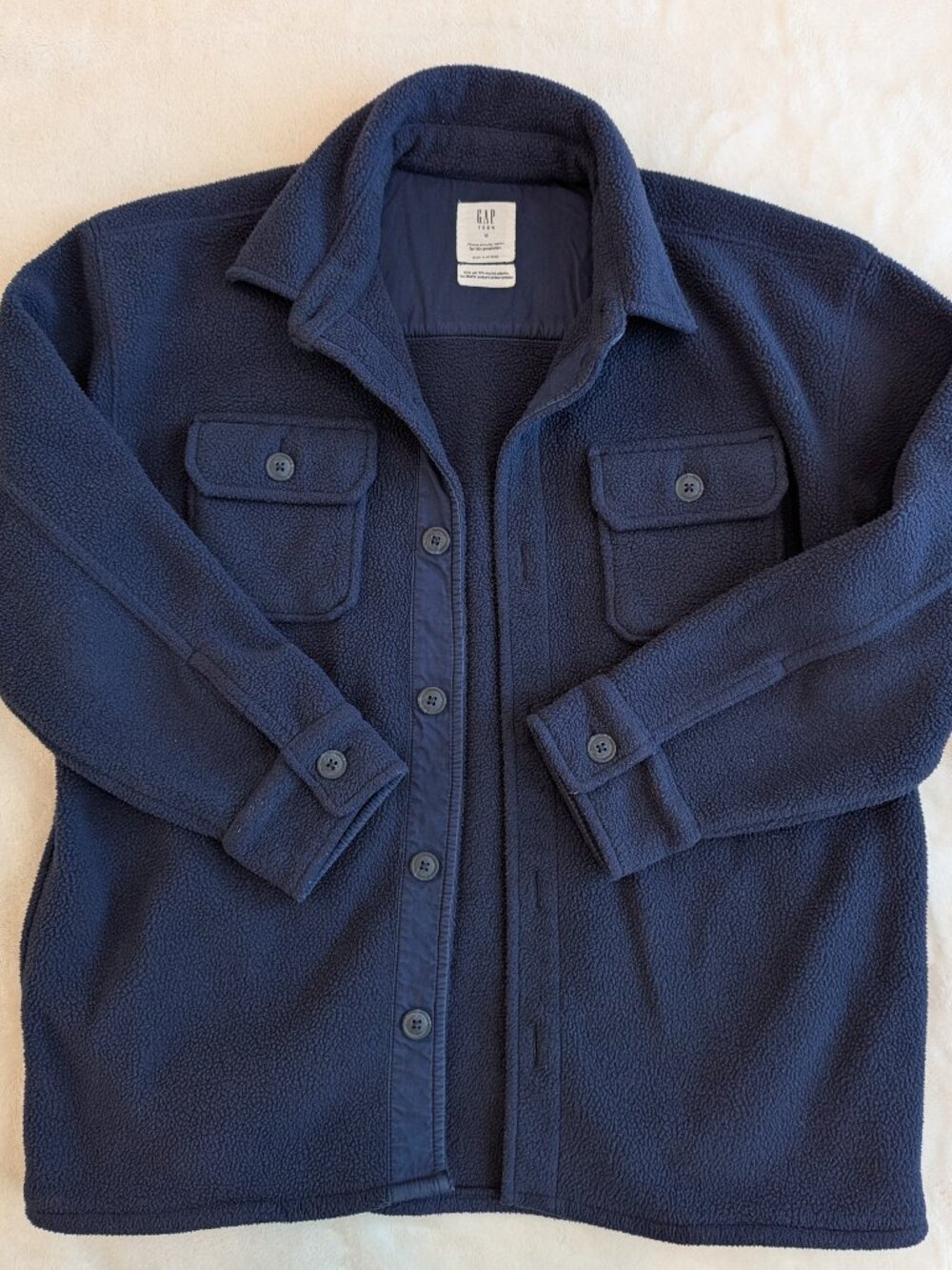 GAP TEEN Boys Navy Blue Fleece Shirt Jacket Shacket Size 12 - Like New!
